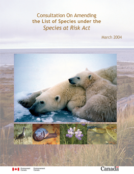 Species at Risk Canadian Wildlife Service Ottawa, Ontario, K1A OH3