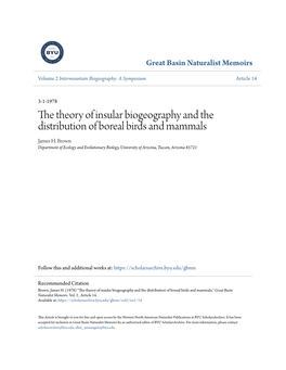 The Theory of Insular Biogeography and the Distribution of Boreal Birds and Mammals James H