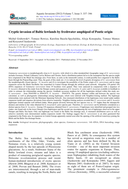 Cryptic Invasion of Baltic Lowlands by Freshwater Amphipod of Pontic Origin