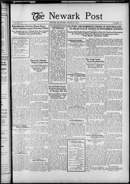 L/Ie. Newark Post VOLUME XV NEWARK, DELAWARE, AUGUST 27, 1924