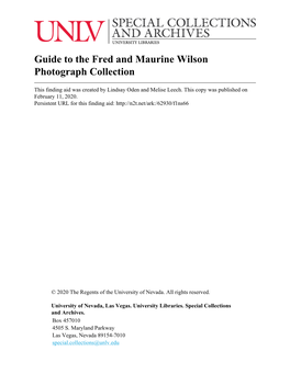 Guide to the Fred and Maurine Wilson Photograph Collection