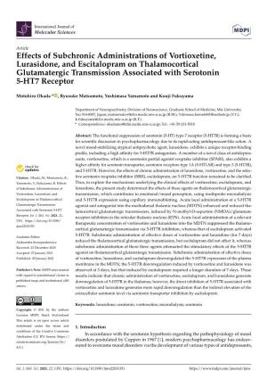 Effects of Subchronic Administrations of Vortioxetine, Lurasidone, And