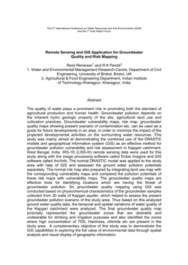 Remote Sensing and GIS Application for Groundwater Quality and Risk Mapping