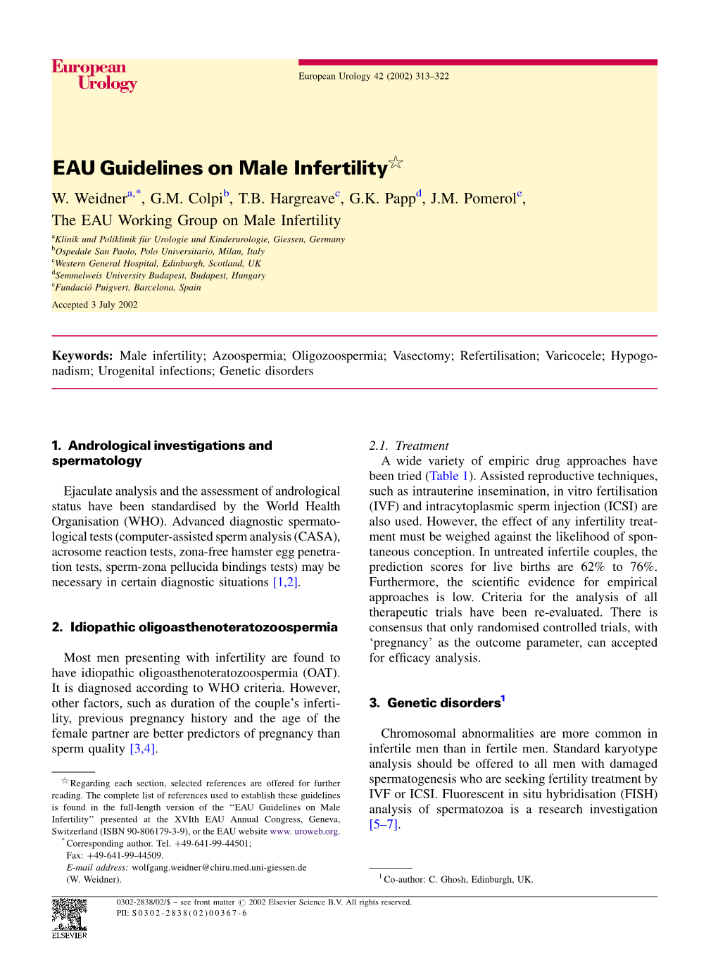 EAU Guidelines on Male Infertility$ W