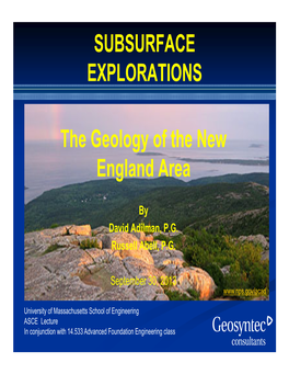 SUBSURFACE EXPLORATIONS the Geology of the New England Area