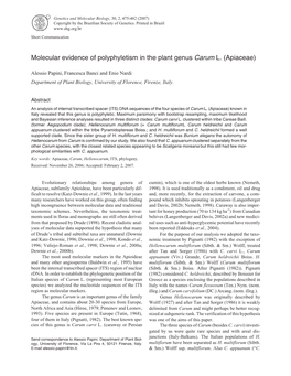 Molecular Evidence of Polyphyletism in the Plant Genus Carum L