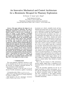 An Innovative Mechanical and Control Architecture for a Biomimetic Hexapod for Planetary Exploration M