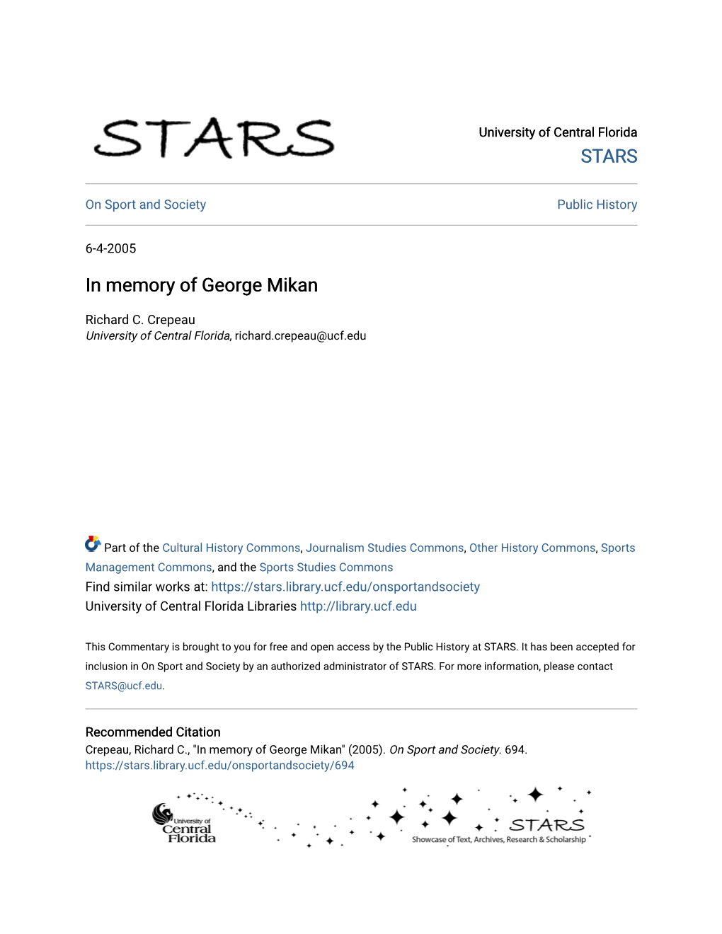 In Memory of George Mikan