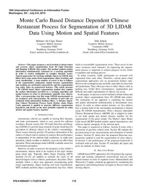 Monte Carlo Based Distance Dependent Chinese Restaurant Process for Segmentation of 3D LIDAR Data Using Motion and Spatial Features
