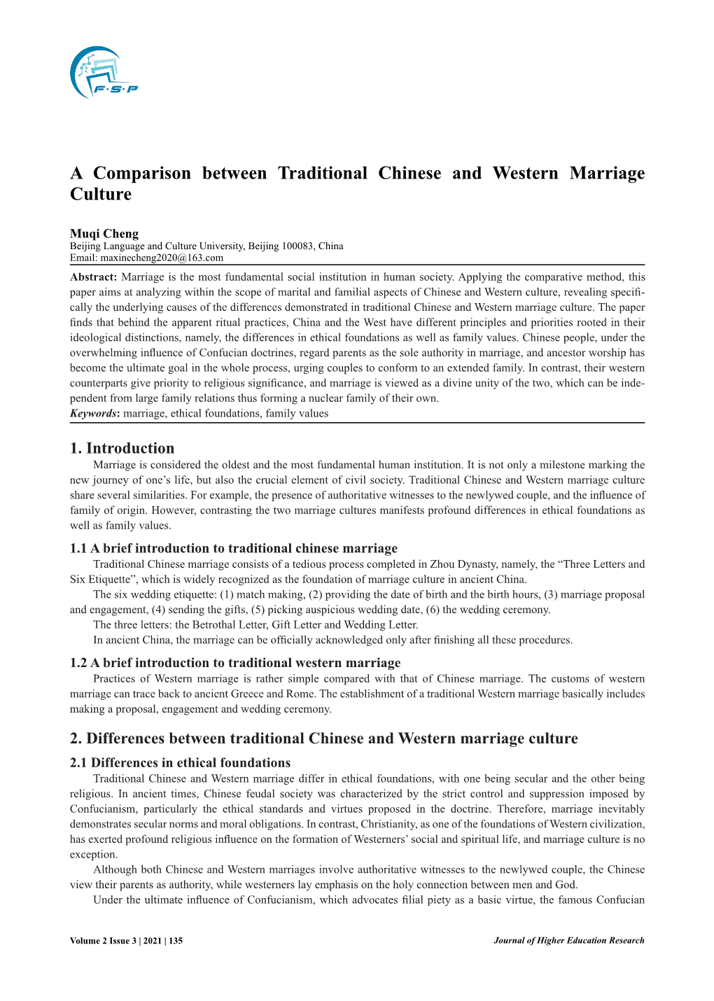 A Comparison Between Traditional Chinese and Western Marriage Culture