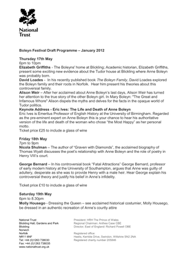 Boleyn Festival Draft Programme – January 2012