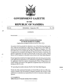 Government Gazette Republic of Namibia