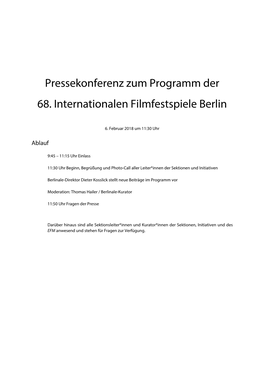 Pressekonferenz Zum Programm Der 68. Internationalen Filmfestspiele Berlin