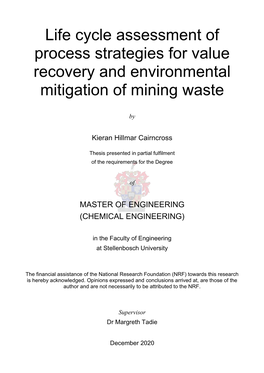 Life Cycle Assessment of Process Strategies for Value Recovery and Environmental Mitigation of Mining Waste