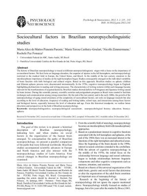 Sociocultural Factors in Brazilian Neuropsycholinguistic Studies