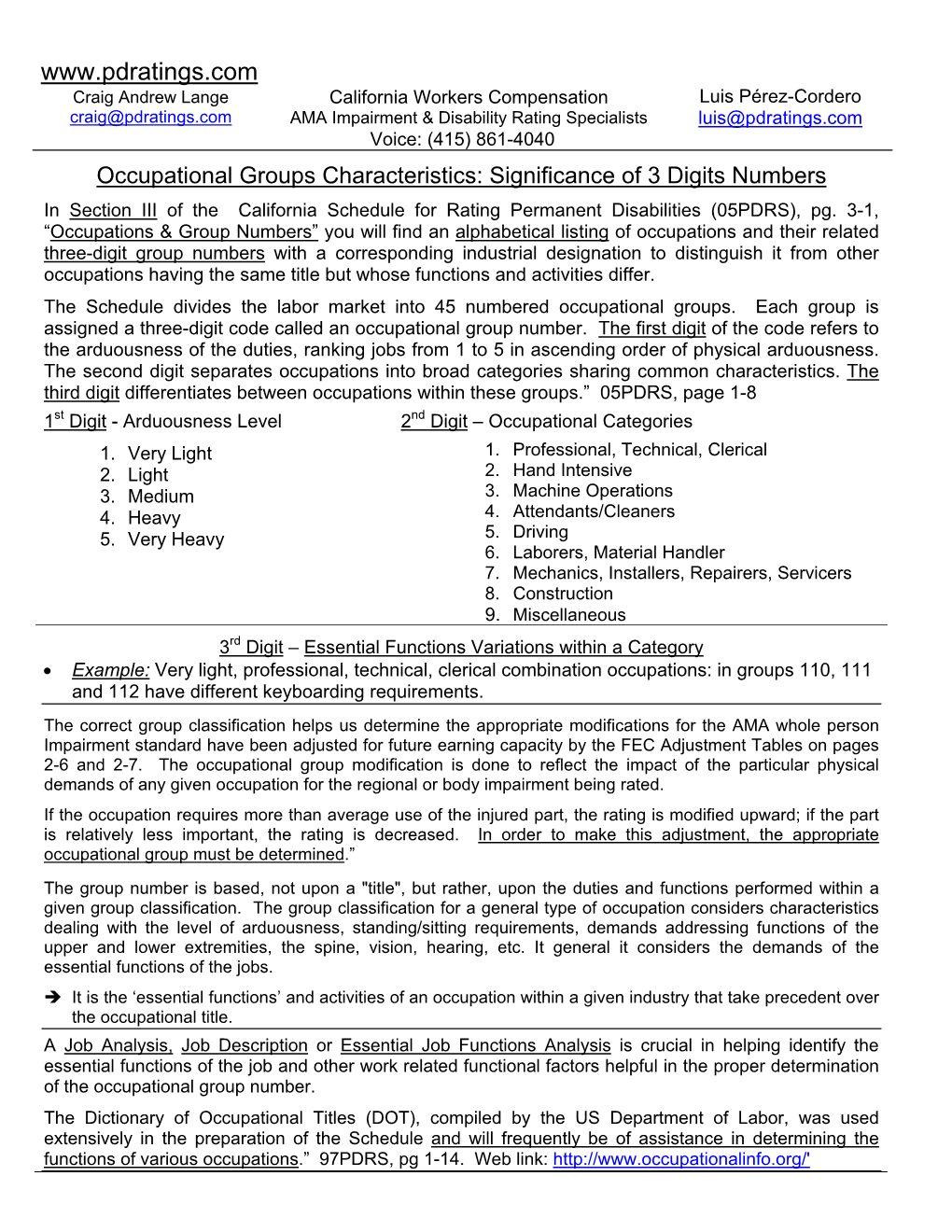 Occupation Group Number Analysis