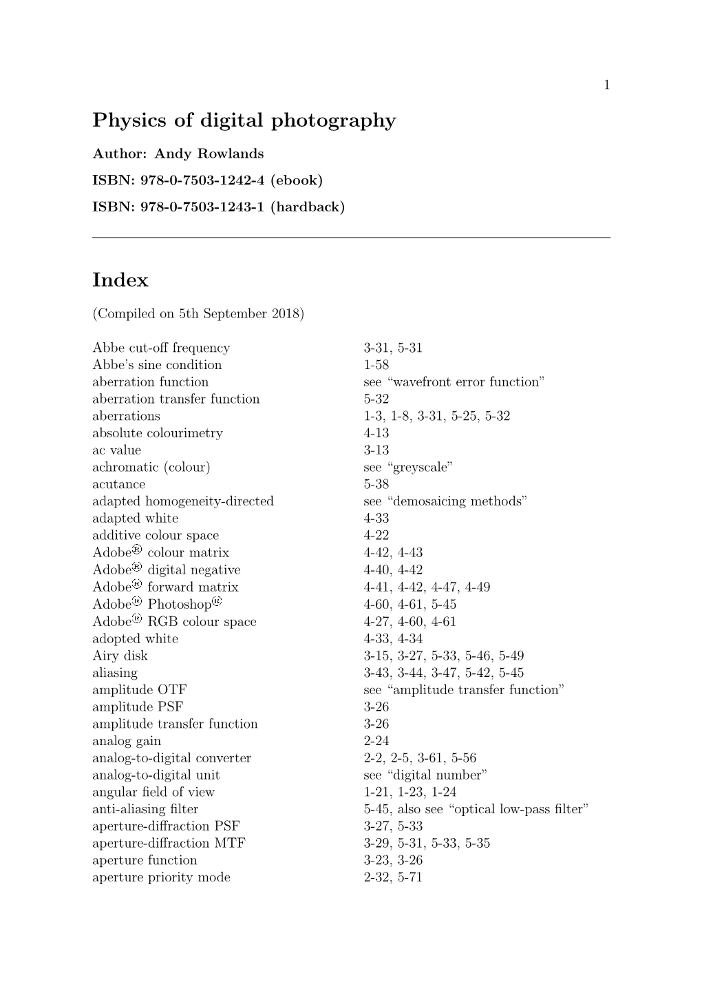 Physics of Digital Photography Index