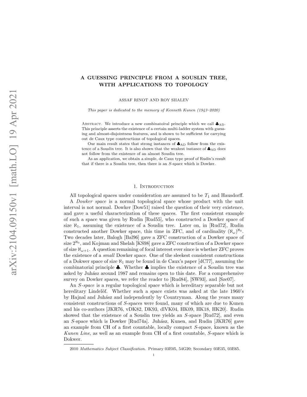 Arxiv:2104.09150V1 [Math.LO] 19 Apr 2021 Dokwer