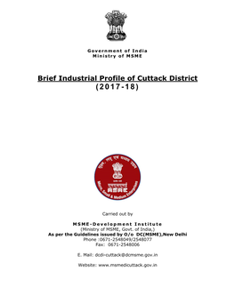 Brief Industrial Profile of Cuttack District ( 2 0 1 7 - 1 8 )