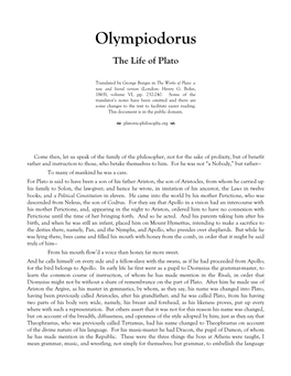 Olympiodorus the Life of Plato