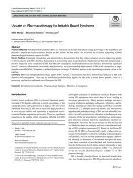 Update on Pharmacotherapy for Irritable Bowel Syndrome