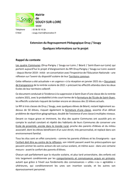 Extension Du Regroupement Pédagogique Druy / Sougy Quelques Informations Sur Le Projet Rappel Du Contexte