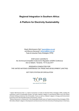 Regional Integration in Southern Africa: a Platform for Electricity