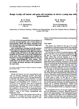 Benign Leydig Cell Tumour and Germ Cell Carcinoma in Situ in a Young Man with Gynaecomastia R