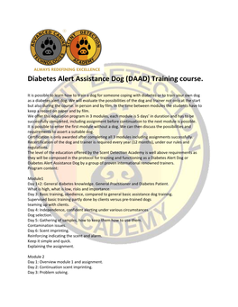 Diabetes Alert Assistance Dog (DAAD) Training Course