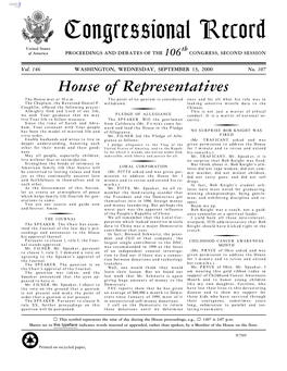 Congressional Record United States Th of America PROCEEDINGS and DEBATES of the 106 CONGRESS, SECOND SESSION