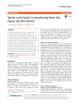 Spinal Cord Injury: Is Monitoring from the Injury Site the Future? Samira Saadoun and Marios C