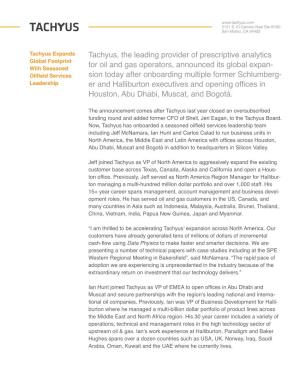 Tachyus, the Leading Provider of Prescriptive Analytics for Oil and Gas