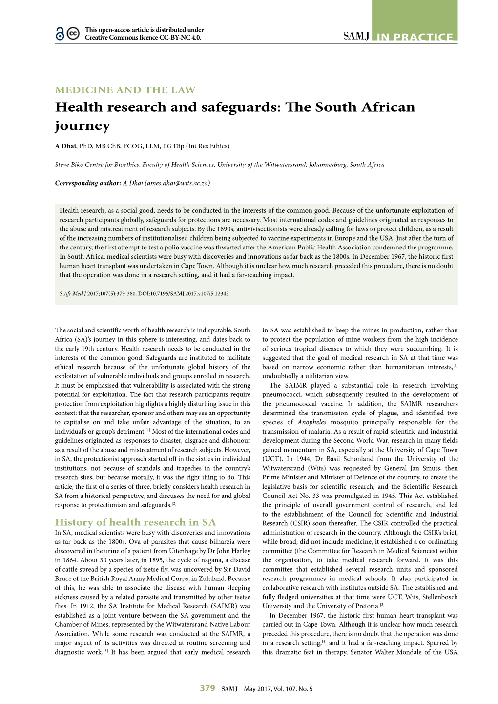 Health Research and Safeguards: the South African Journey