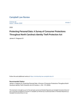 A Survey of Consumer Protections Throughout North Carolina's Identity Theft Protection Act