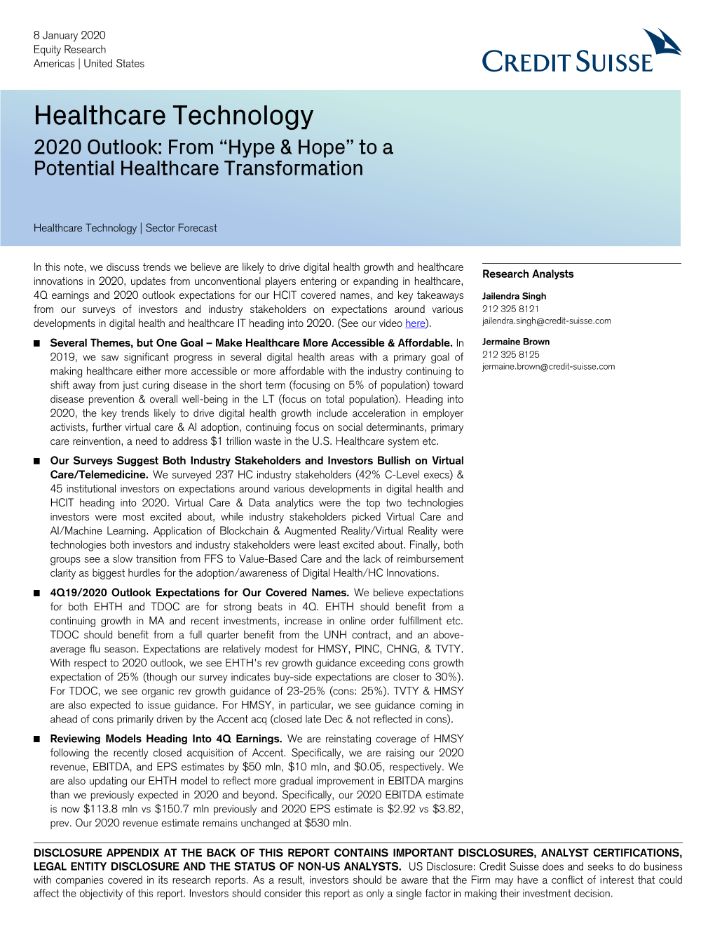 Healthcare Technology 2020 Outlook: from “Hype & Hope” to a Potential Healthcare Transformation