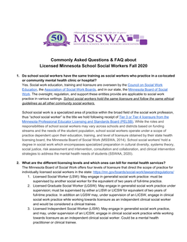 Commonly Asked Questions & FAQ About Licensed Minnesota School Social Workers Fall 2020