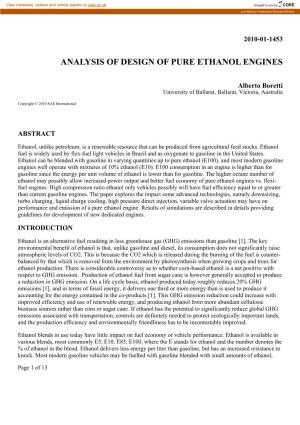 Analysis of Design of Pure Ethanol Engines