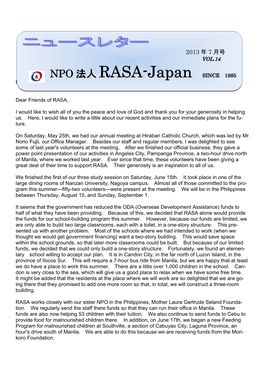 RASA-Japan SINCE 1985 RASA Newsletter July 2013 Edition, Volume 14