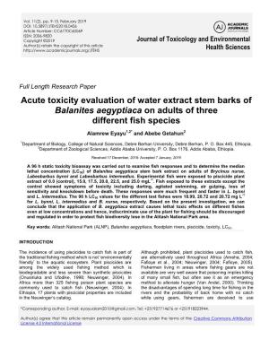 Acute Toxicity Evaluation of Water Extract Stem Barks of Balanites Aegyptiaca on Adults of Three Different Fish Species