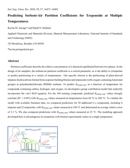 Predicting Sorbent-Air Partition Coefficients for Terpenoids at Multiple Temperatures