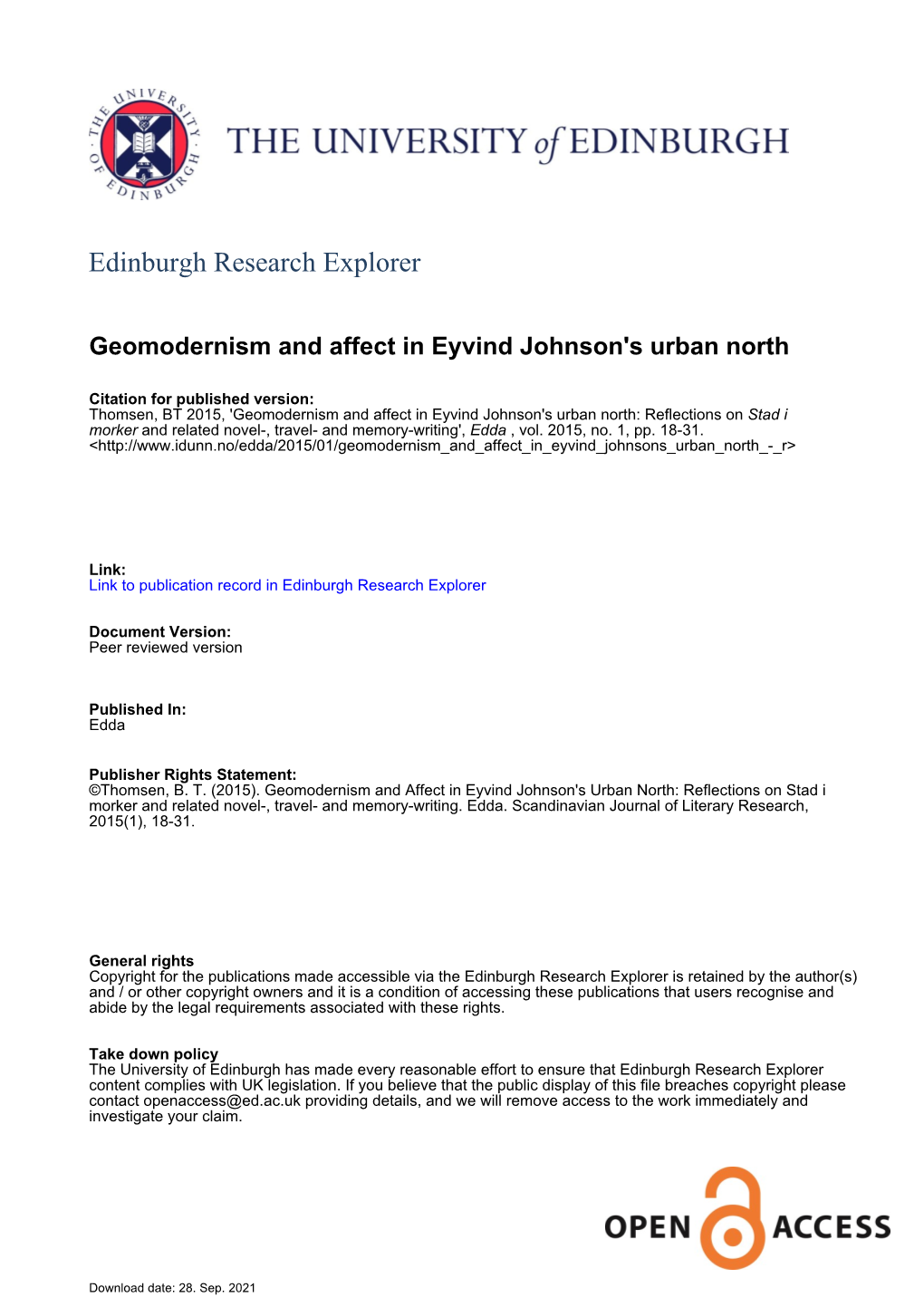 Geomodernism and Affect in Eyvind Johnson's Urban North (Final