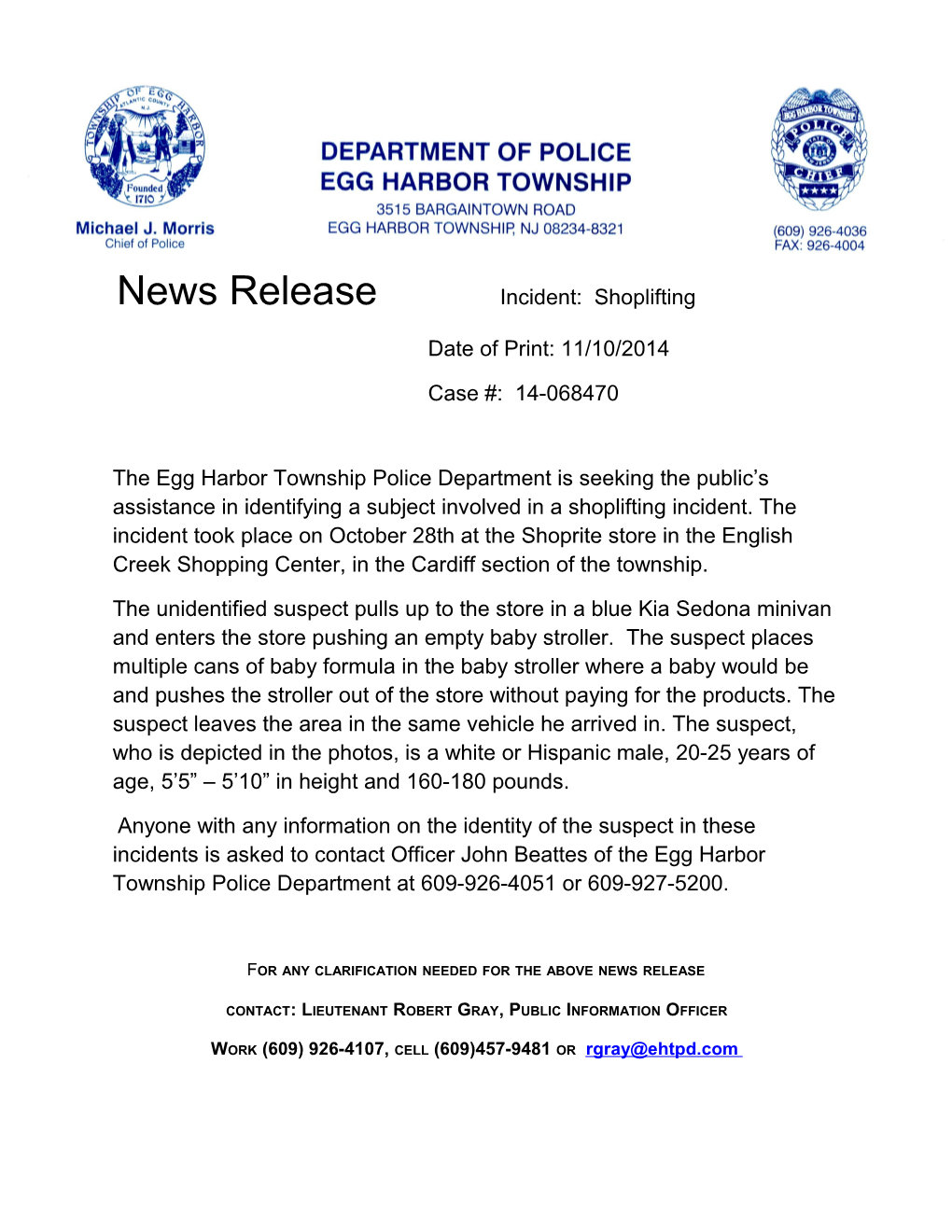 News Release Incident: Robbery Update s3