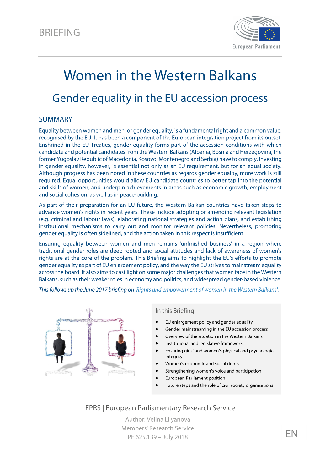 Women in the Western Balkans: Gender Equality in the EU Accession