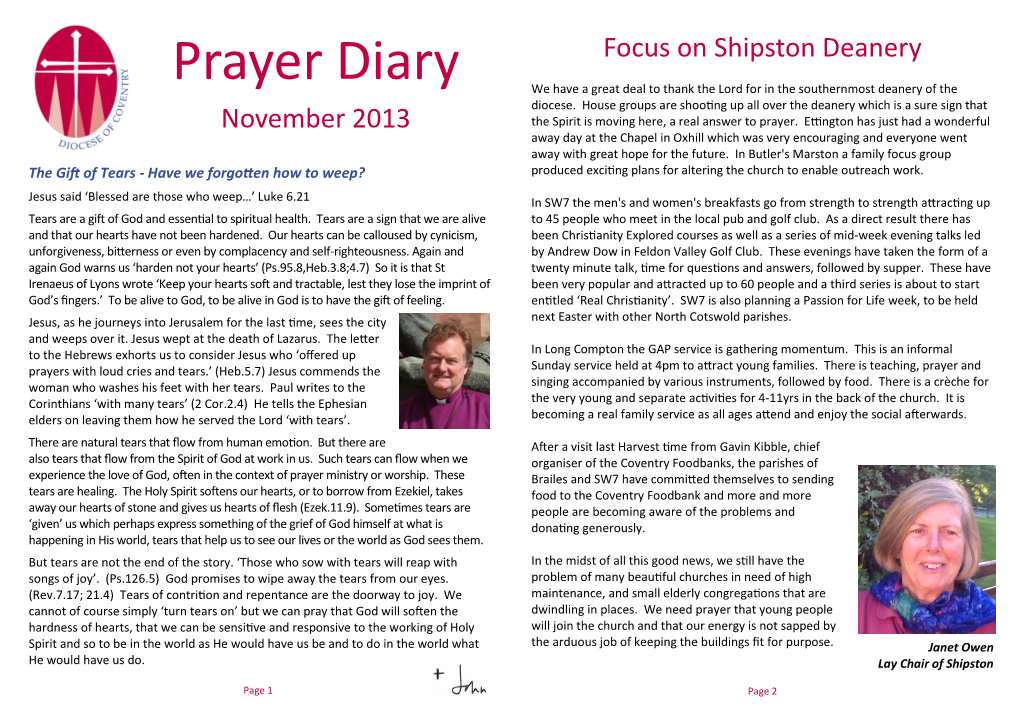 Prayer Diary We Have a Great Deal to Thank the Lord for in the Southernmost Deanery of the Diocese