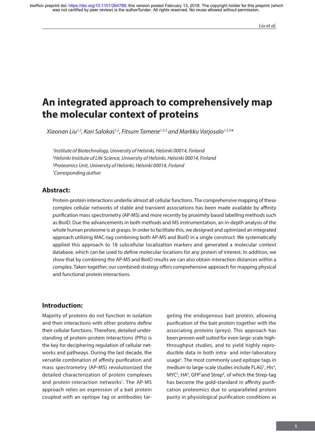 An Integrated Approach to Comprehensively Map the Molecular Context of Proteins