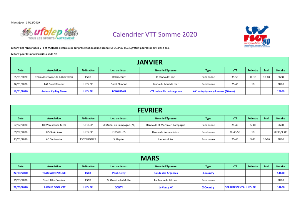 Calendrier Ufolep Somme VTT 2020