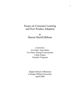 Essays on Consumer Learning and New Product Adoption