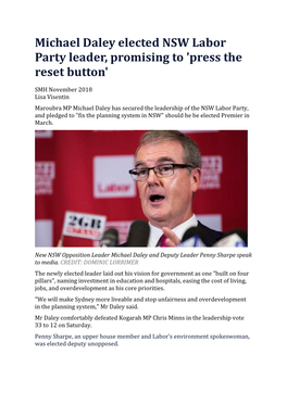 Michael Daley Elected NSW Labor Party Leader, Promising to 'Press the Reset Button'