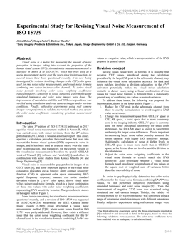 Experimental Study for Revising Visual Noise Measurement of ISO 15739