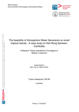 The Feasibility of Atmospheric Water Generators on Small Tropical Islands - a Case Study on Koh Rong Sanloem, Cambodia